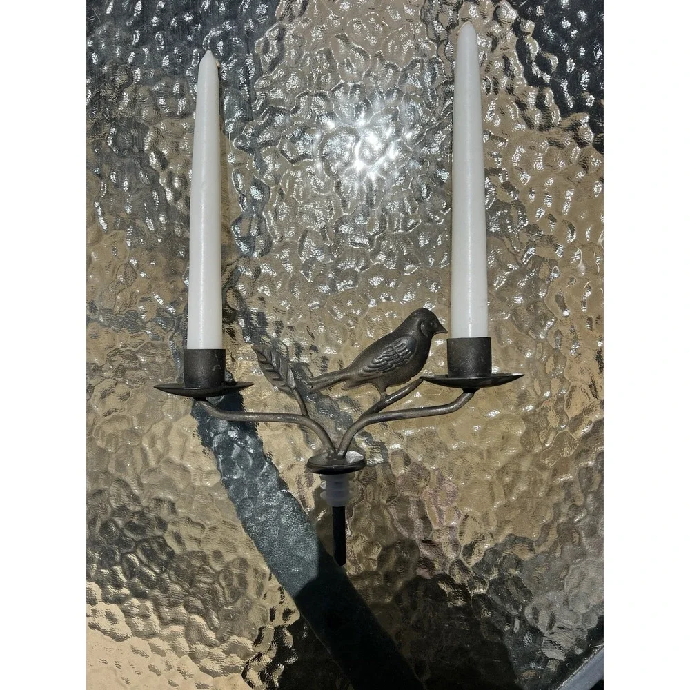 Metal Bird On A Branch Wine Bottle Insert Candle Holder